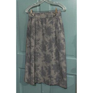 Vintage Spitalnick Wrap Skirt Wool Blend Gray Floral Midi Classic Fall